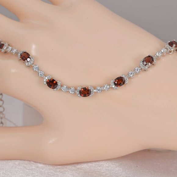 NEW 925 STERLING NATURAL GARNET GEMSTONE BRACELET 7" - Picture 2 of 2